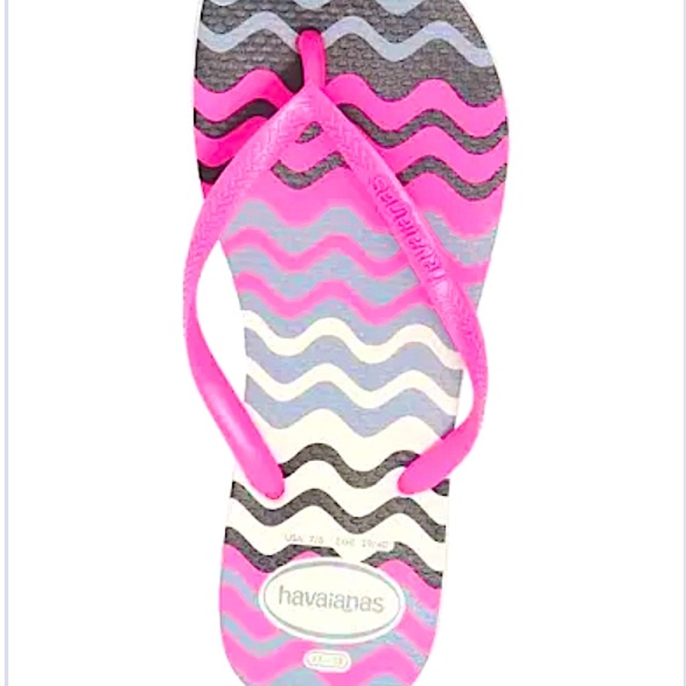 NWT Fits 8.5 - 10 Havaianas Slim Harmony WAVE Flip-Flop White Sole Pink Strap